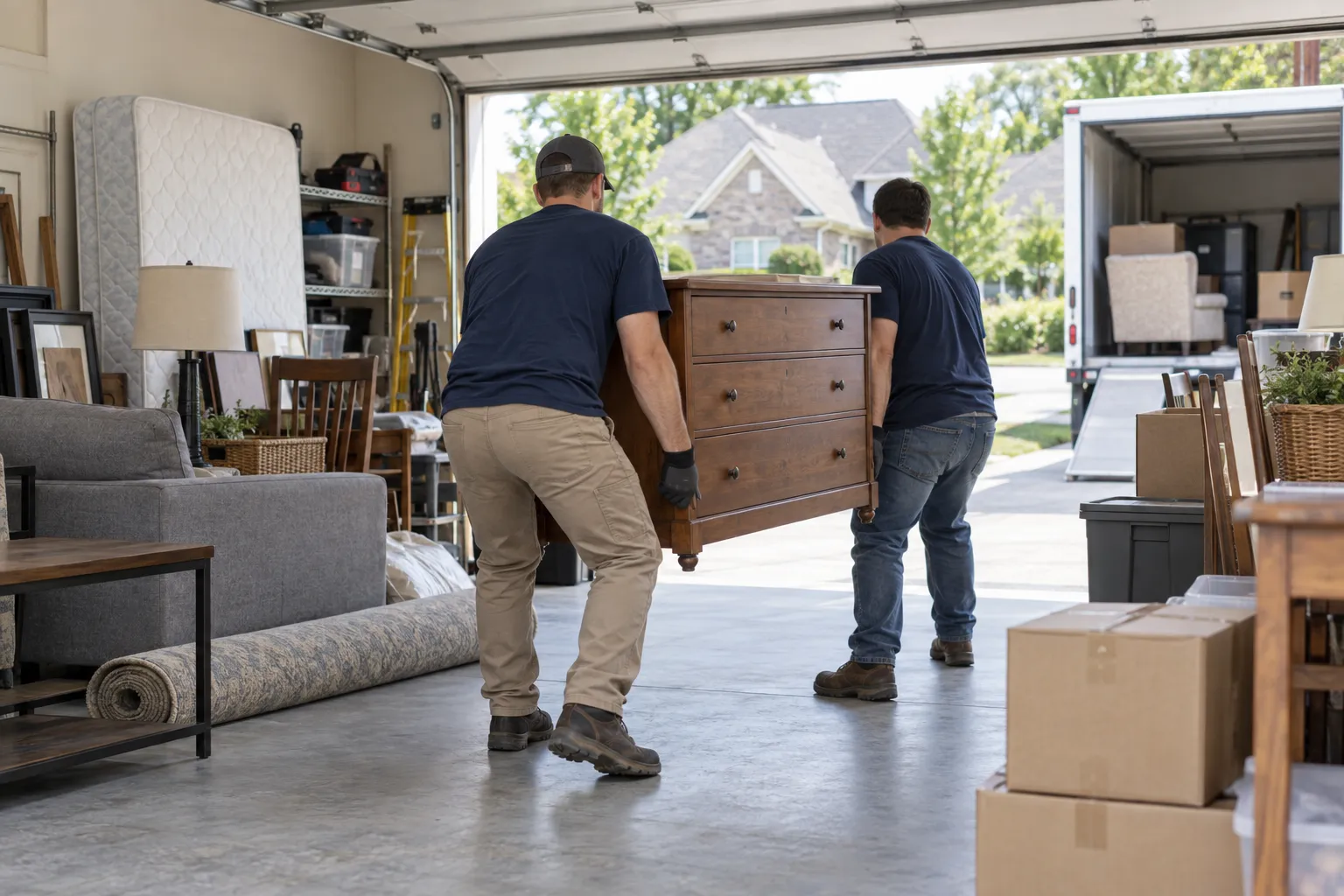 Organized residential moving cleanout in progress